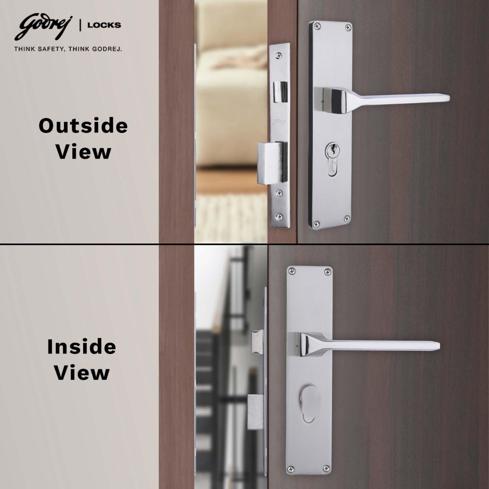 Godrej Mortise Door Lock Handle Set | 200mm NEH-16 1CK Europrofile | 5 Pin Brass Tumbler Mechanism 60mm | Suitable for Left & Right Handed Doors | Satin Steel Finish| Silver | 5 Years Warranty